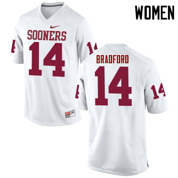 Women Oklahoma Sooners #14 Sam Bradford College Football Jerseys Game-White